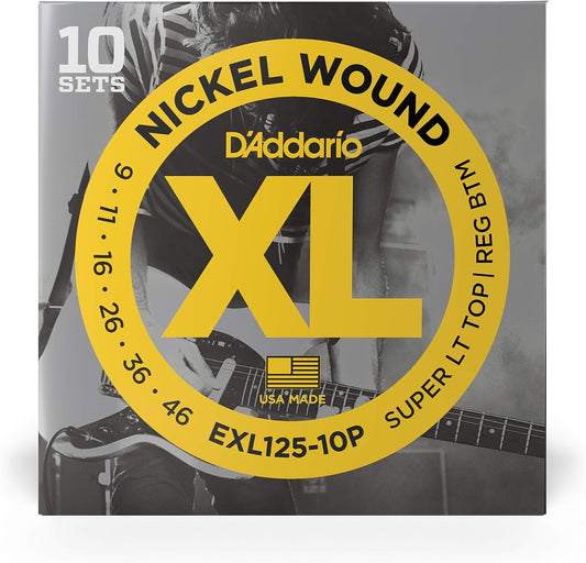 D'Addario EXL125 XL Nickel Wound Electric Guitar Strings - .009-.046 - 10-pack