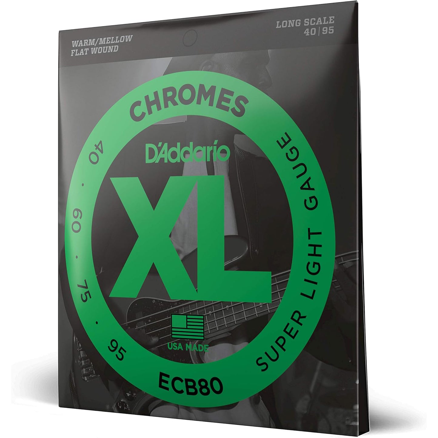 D'Addario ECB80 XL Chromes Flat Wound Bass Guitar Strings - Super Light 40-95