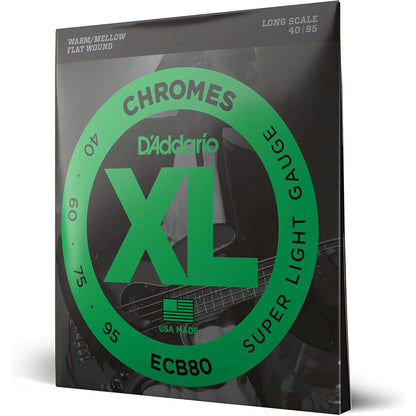 D'Addario ECB80 XL Chromes Flat Wound Bass Guitar Strings - Super Light 40-95