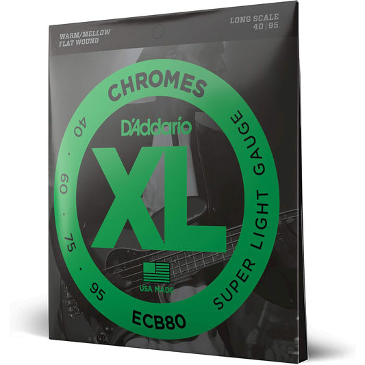 D'Addario ECB80 XL Chromes Flat Wound Bass Guitar Strings - Super Light 40-95