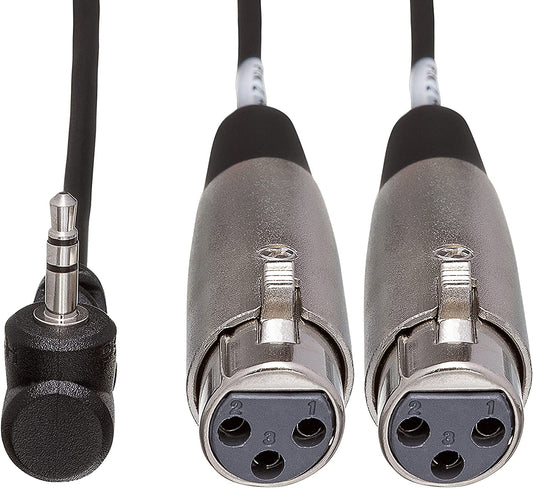 Hosa Stereo Mini Angled Male to Two 3-Pin XLR Female Y-Cable - 1'