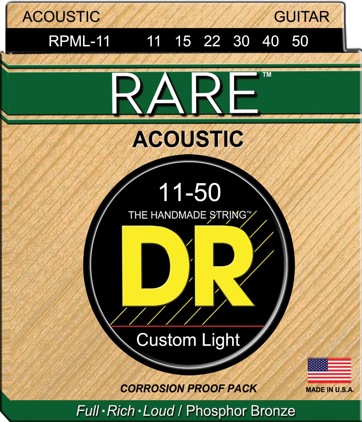 DR Strings 3RPML11 Rare Phosphor Bronze AcousticHex Core