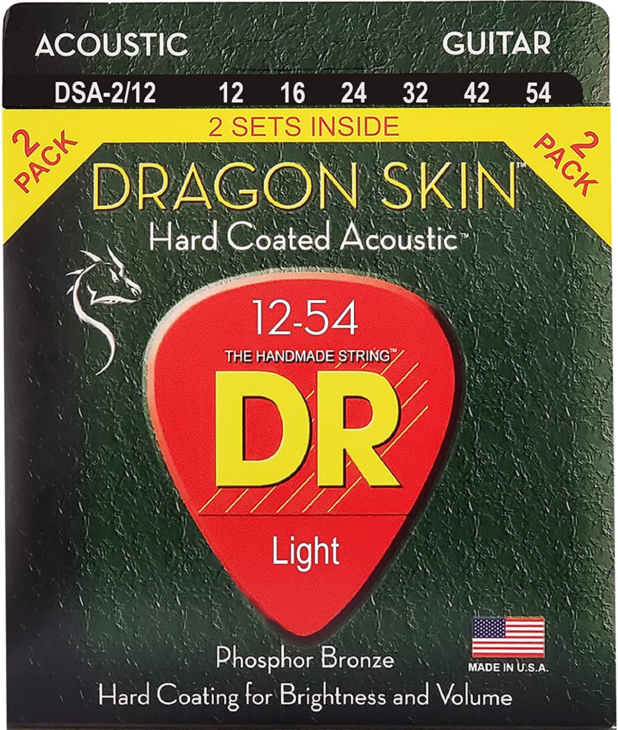 DR Strings Dragon Skin 2 Pack: Clear Coated Acoustic Phosphor Bronze