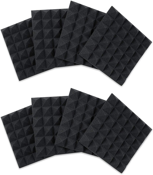 Gator Frameworks 2” Thick Acoustic Foam Pyramid Panels 12”x12”; Charcoal 8 Pack