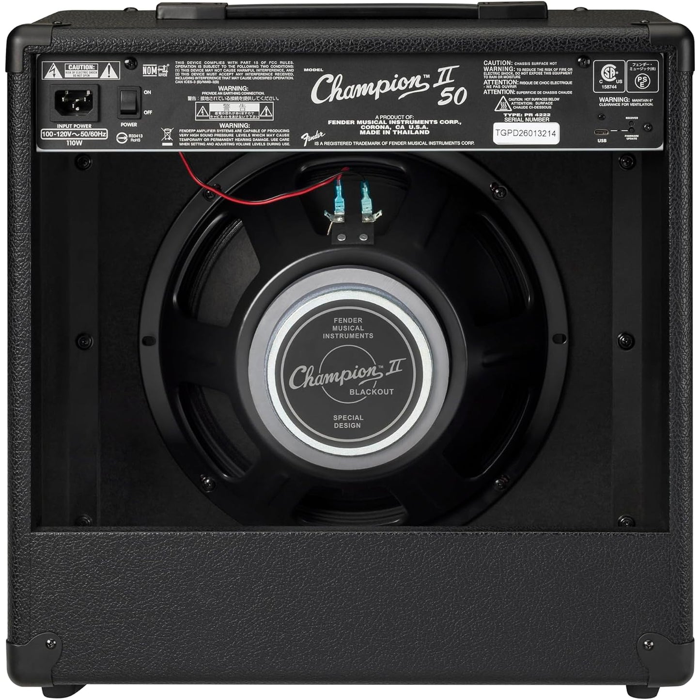 Fender Champion II 50 Blackout Guitar Combo Amplifier, 50W, 120V
