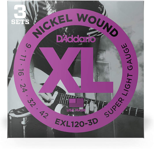 D'Addario EX120-3D Nickel Super Light Electric Guitar Strings - 3-Pack