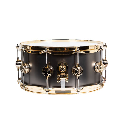 Drum Workshop Satin Black Nickel Over Brass 6.5x14 Snare with Gold Hardware