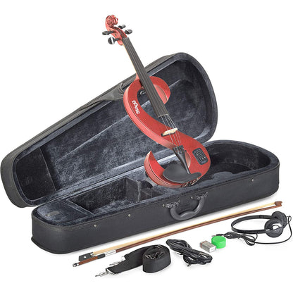 Stagg EVN 4/4 MRD Silent Violin Set with Case - Metallic Red