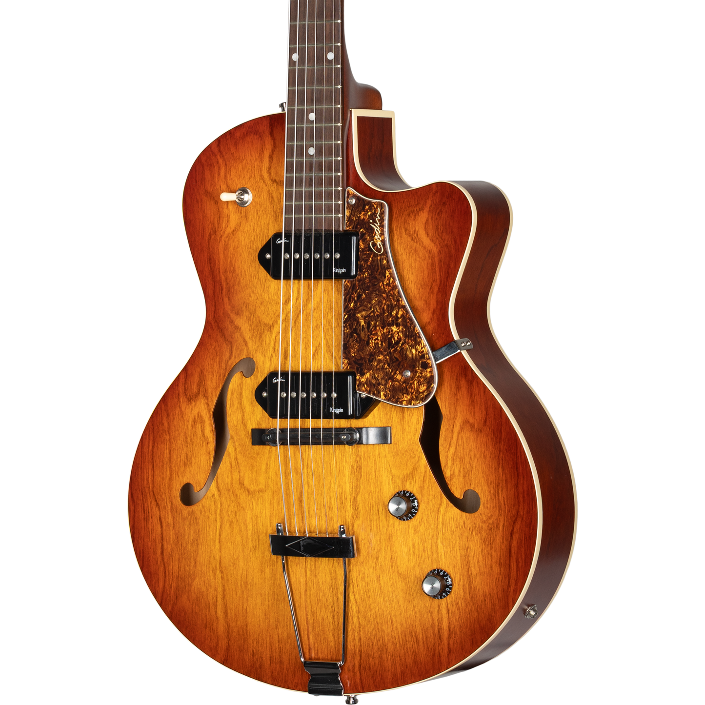 Godin 5th Avenue CW Kingpin II P90 Hollow Body Electric Guitar - Cognac Burst