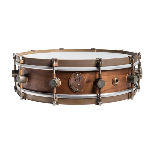A&F Drum Company 4x14 Walnut Club Snare Drum with Raw Brass Hoops