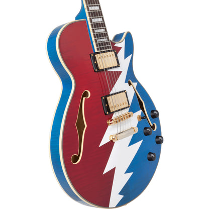 D'Angelico Grateful Dead Premier SS Semi-hollowbody Electric Guitar - Red, White, and Blue Lightning Bolt