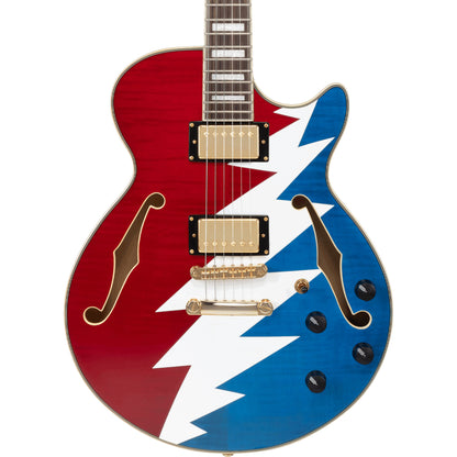 D'Angelico Grateful Dead Premier SS Semi-hollowbody Electric Guitar - Red, White, and Blue Lightning Bolt
