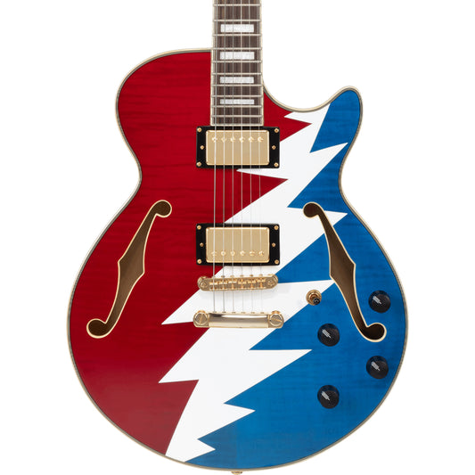 D'Angelico Grateful Dead Premier SS Semi-hollowbody Electric Guitar - Red, White, and Blue Lightning Bolt