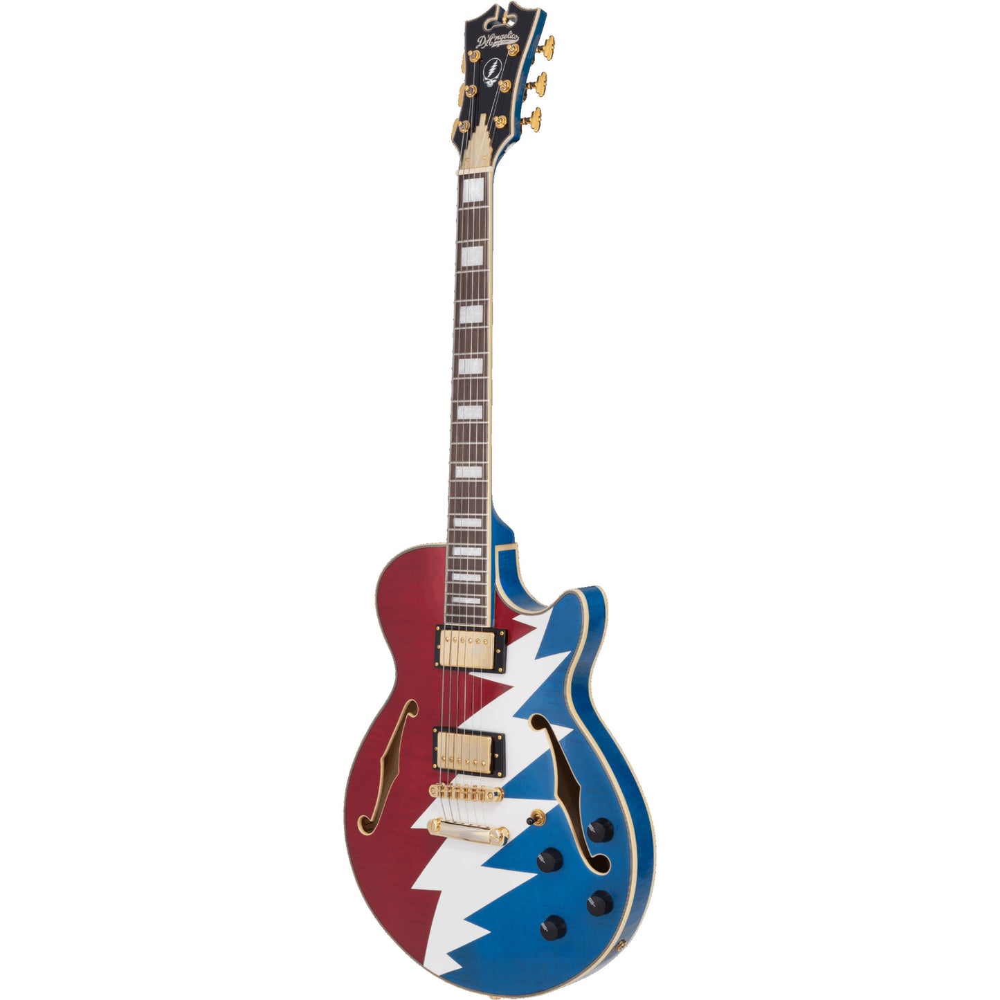 D'Angelico Grateful Dead Premier SS Semi-hollowbody Electric Guitar - Red, White, and Blue Lightning Bolt