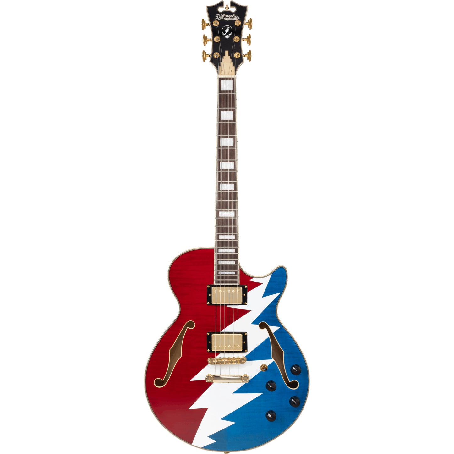 D'Angelico Grateful Dead Premier SS Semi-hollowbody Electric Guitar - Red, White, and Blue Lightning Bolt