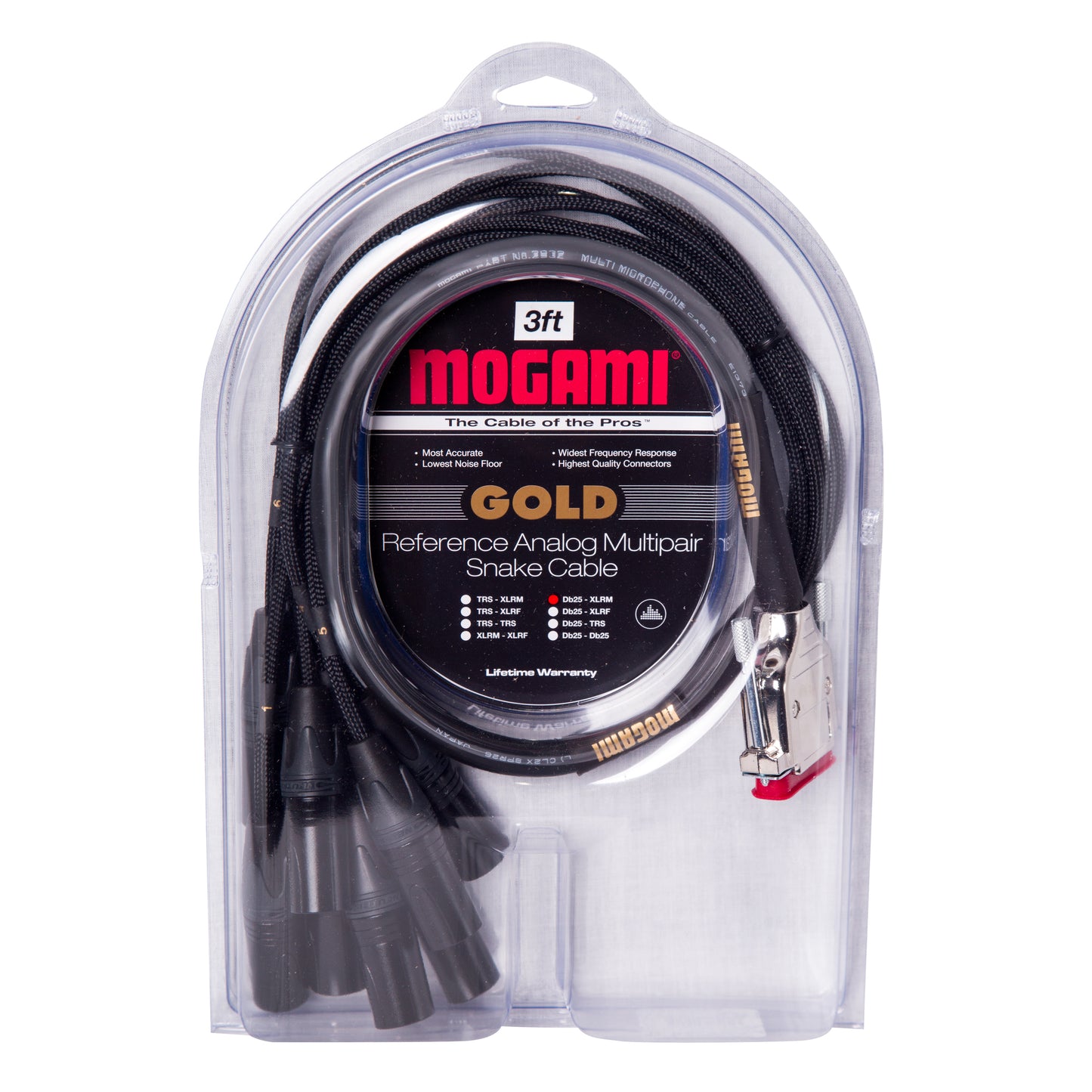 Mogami Gold DB25-XLR Male-3ft Custom Cable, 8-Channel DB25 to XLR Male, 3ft