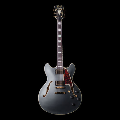 DAngelico EX-DC Deluxe Doublecut Semi-Hollow Midnight Matte Stoptail w/ Case (DCMMNGSCB)