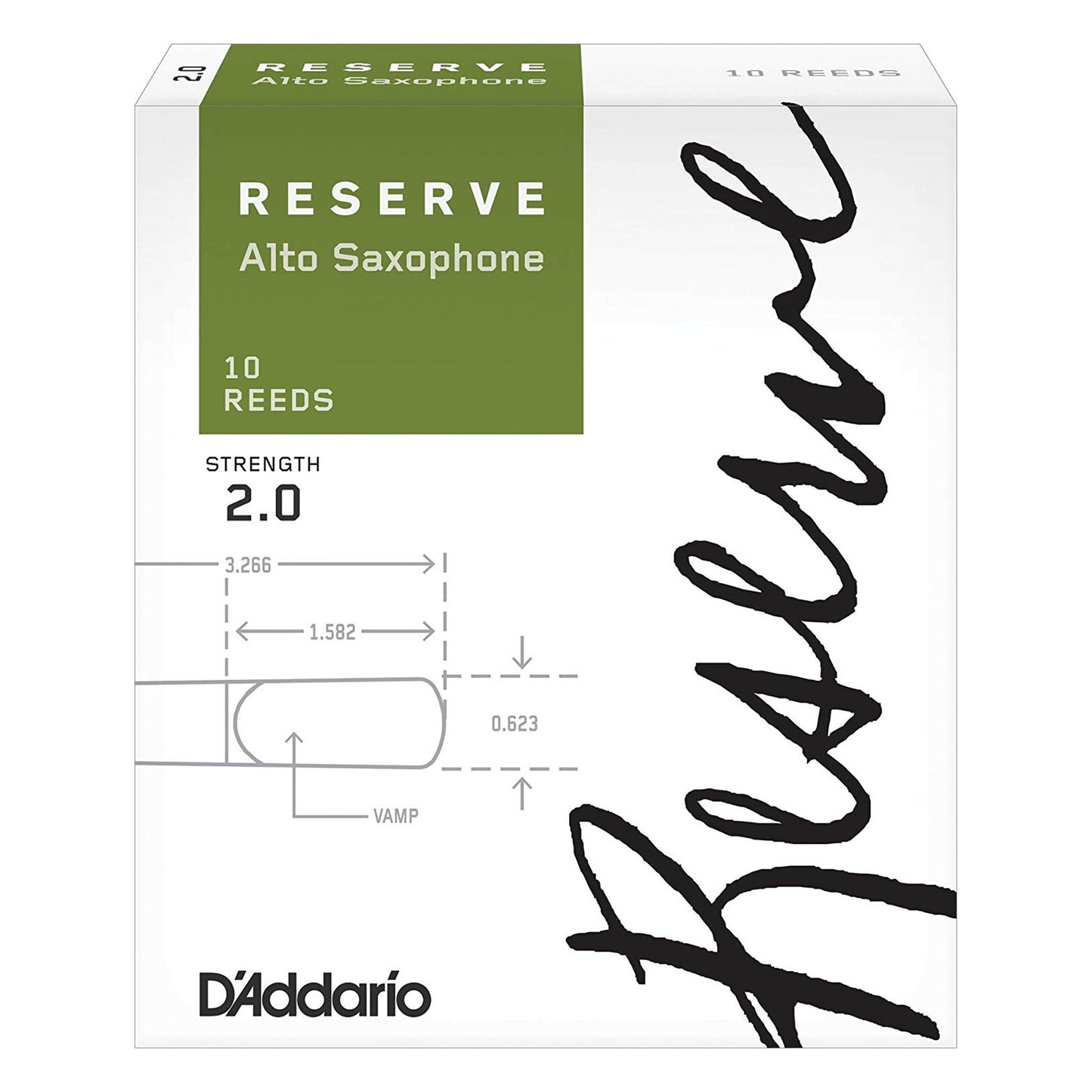 D'Addario Reserve Alto Saxophone Reeds, Strength 2.0, 10-pack