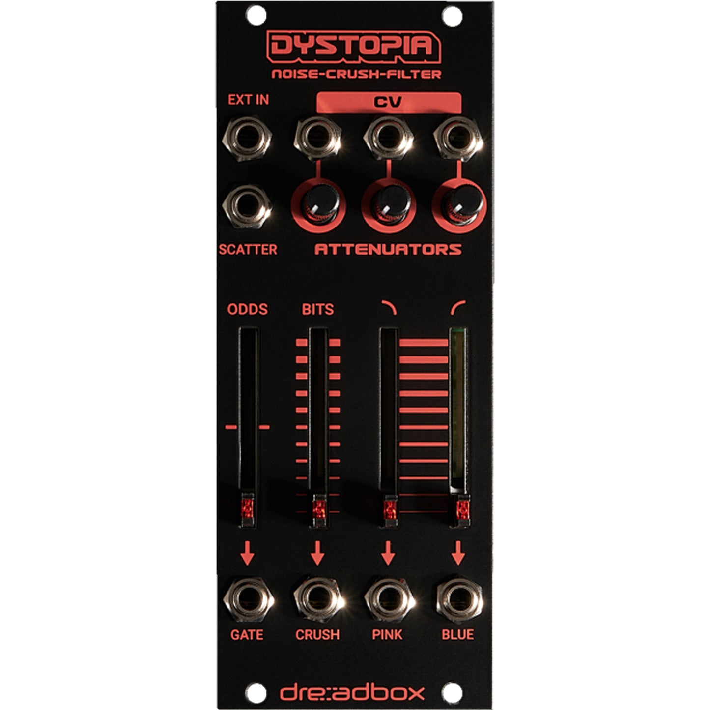 Dreadbox Dystopia 10 hp Noise Generator, Bit Crusher, and Dual Filter - Black Light
