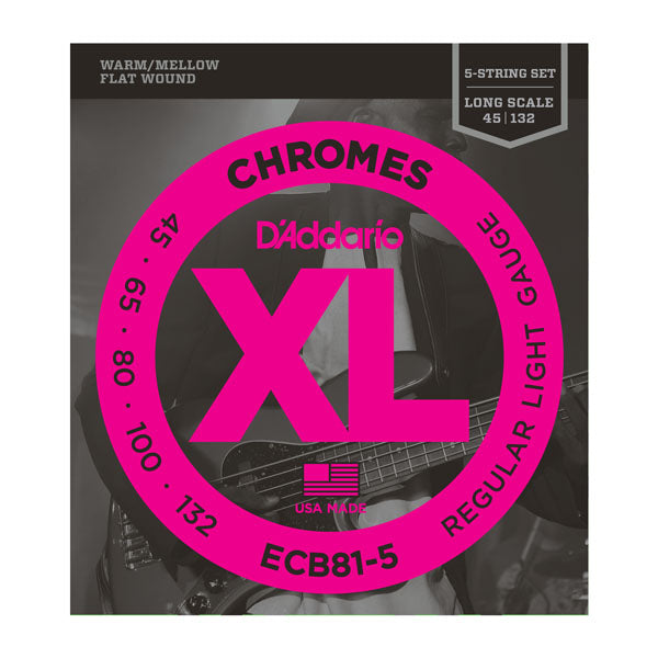 D'Addario Chromes XL Flatwound Long Scale Bass Strings - Light Gauge 5 string