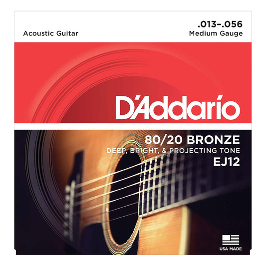 D'Addario EJ12 80/20 Bronze Acoustic Guitar Strings, Medium, 13-56