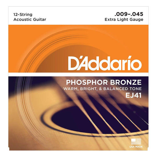 D'Addario EJ41 12-String Phosphor Bronze Acoustic Strings, Extra Light 9-45