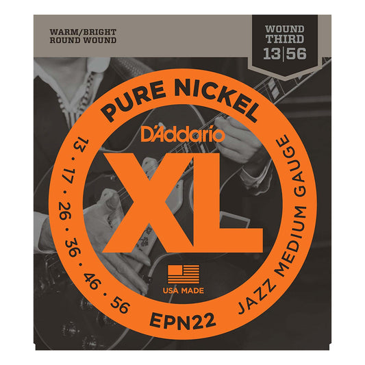 D'Addario EPN22 Pure Nickel Electric Guitar Strings, Jazz Medium, 13-56