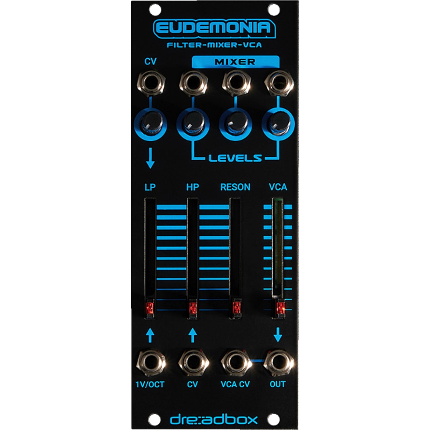 Dreadbox Eudemonia 10 hp Dual Filter with 3 to 1 Mixer and VCA - Black Light