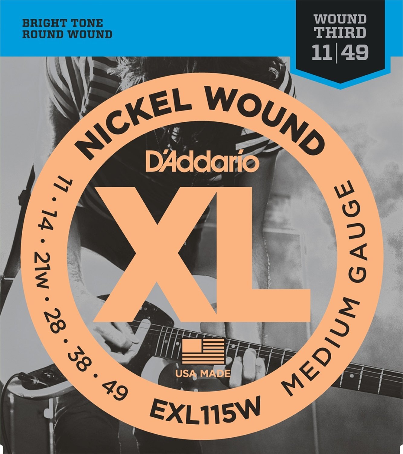 D’Addario exl115w Set Blues/Jazz Rock Wound 3rd 11-49 Single Set