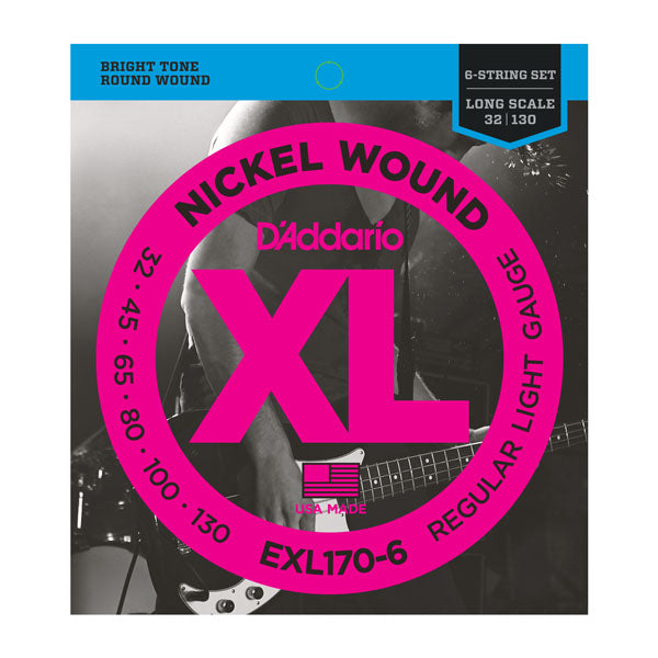 D’addario EXL170-6 Nickel Wound 6-String Bass, Light, 32-130, Long Scale