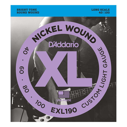 D'Addario EXL190 Nickel Wound Bass Guitar Strings Custom Light 40-100 Long Scale