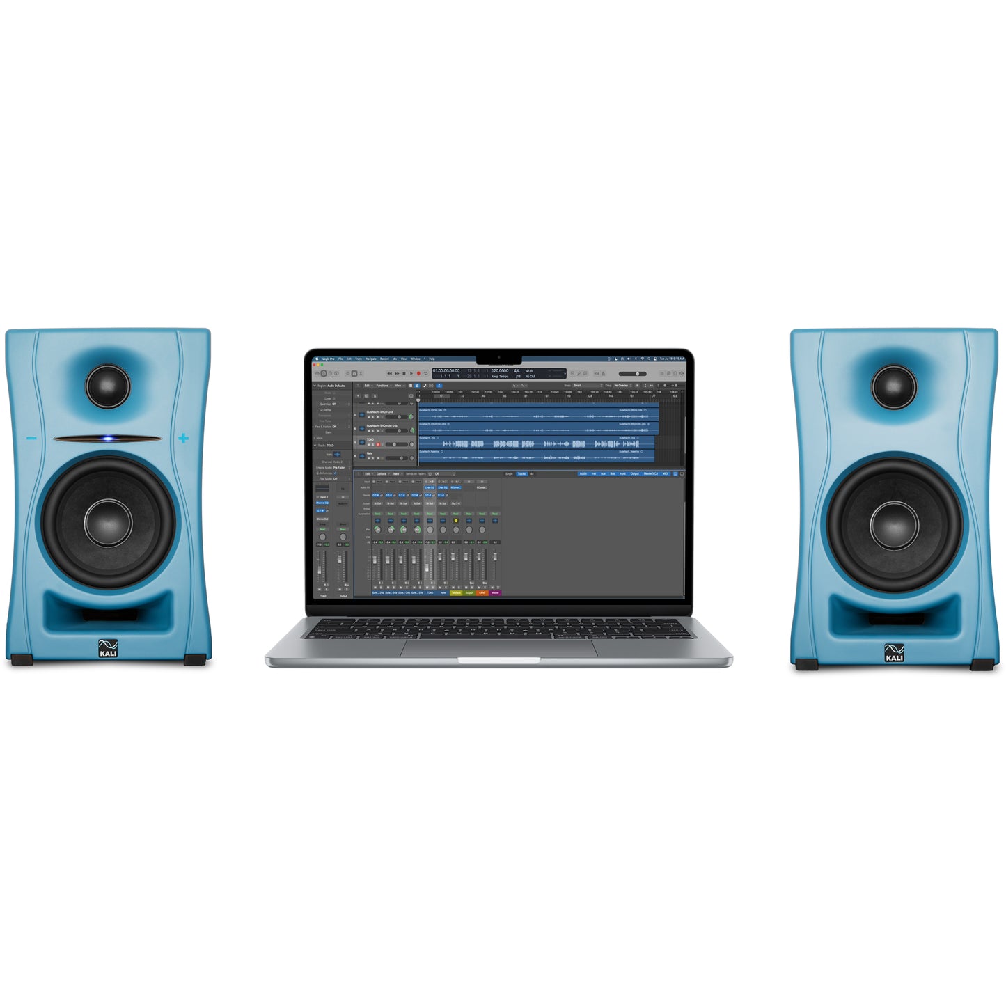 KALI AUDIO LP-UNF-B 4” Ultra Nearfield Powered Monitor System w/Bluetooth - Boundary Compensation EQ Settings - for Mixing, Recording, Audio Production - USB-C, TRS, RCA Inputs Blue (Pair)