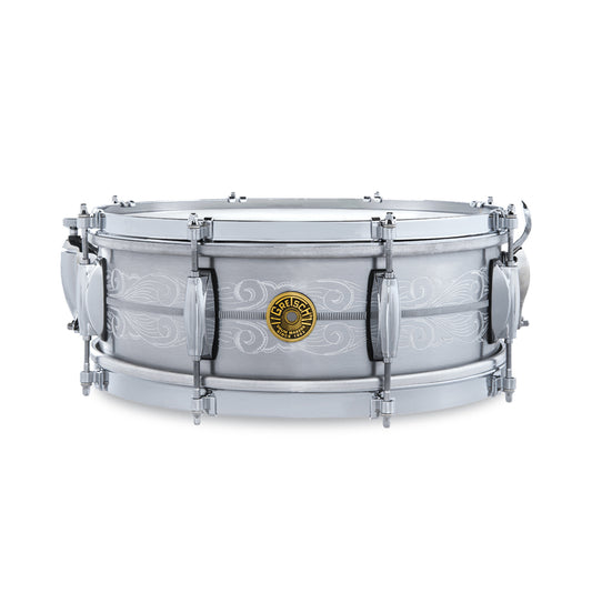 Gretch G4160-A135 Solid Aluminum Engraved 5x14 Snare Drum w/ Case