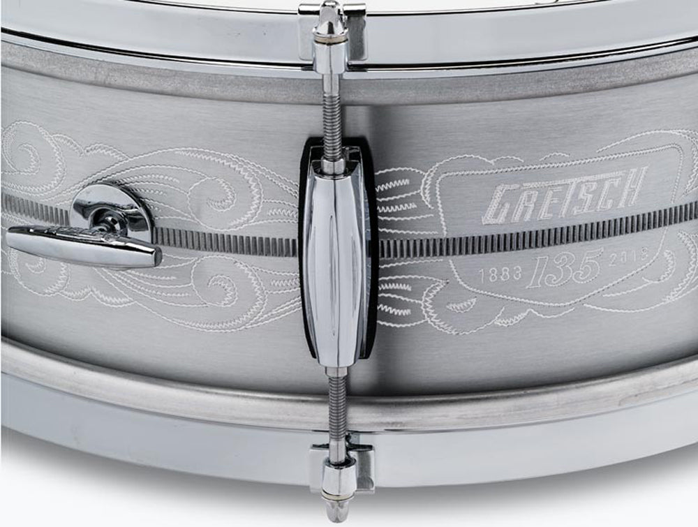 Gretch G4160-A135 Solid Aluminum Engraved 5x14 Snare Drum w/ Case