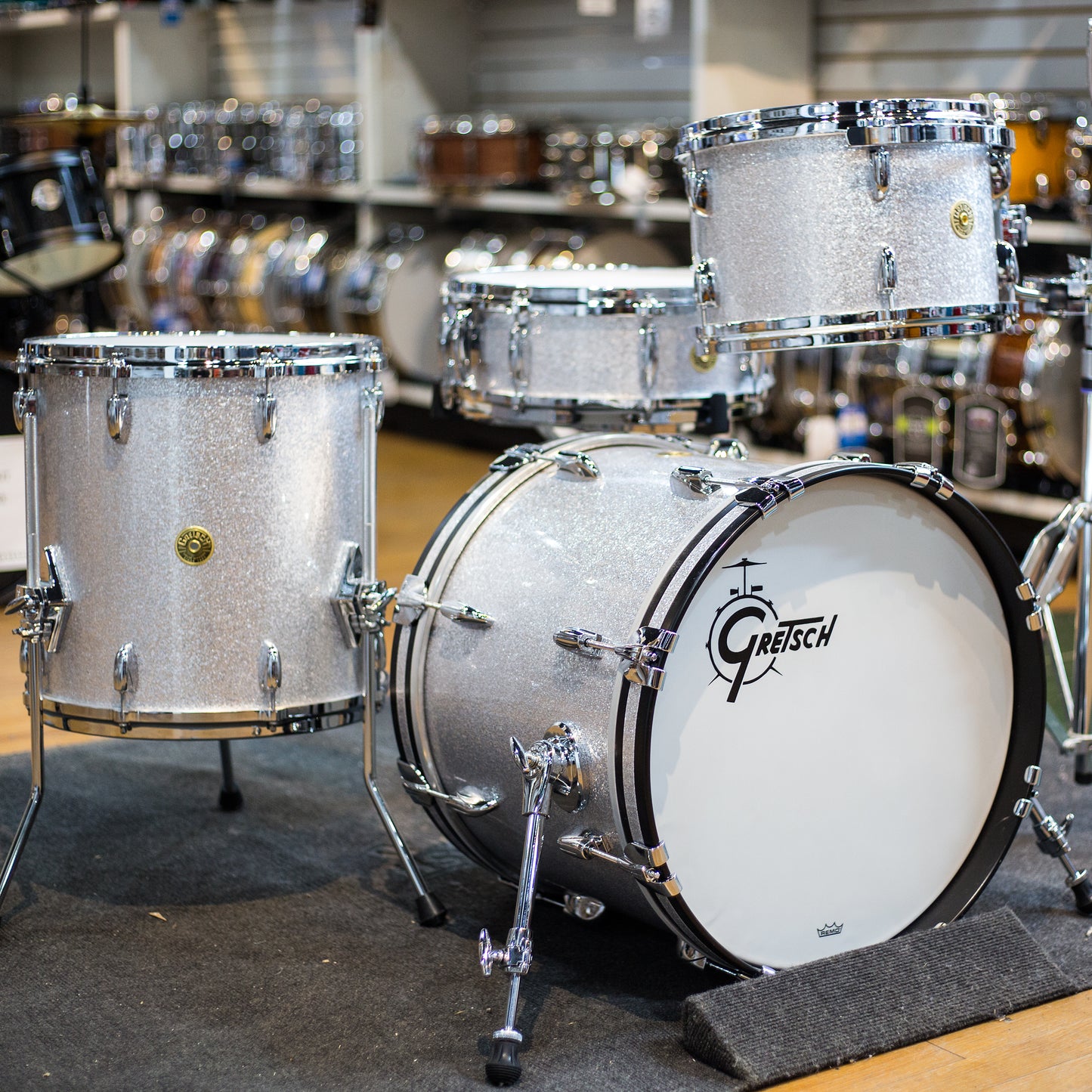 Gretsch GRNT184012 USA Custom 4 Piece Bop Shell Kit in Silver Sparkle (GRNT184012)