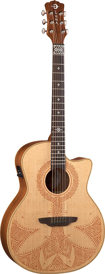 Luna Electro Acoustic Guitar Henna Sahara Solid Spruce Top