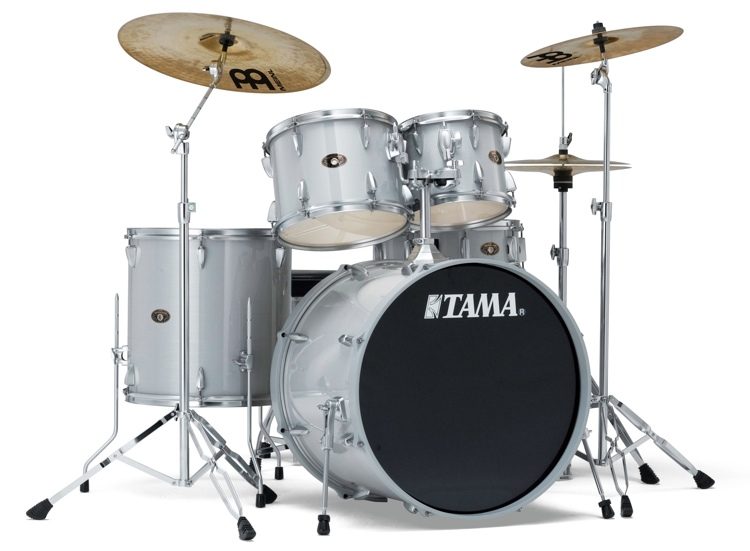 Tama Imperialstar Drum Kit with Hardware and Cymbals in Hairline White Sparkle