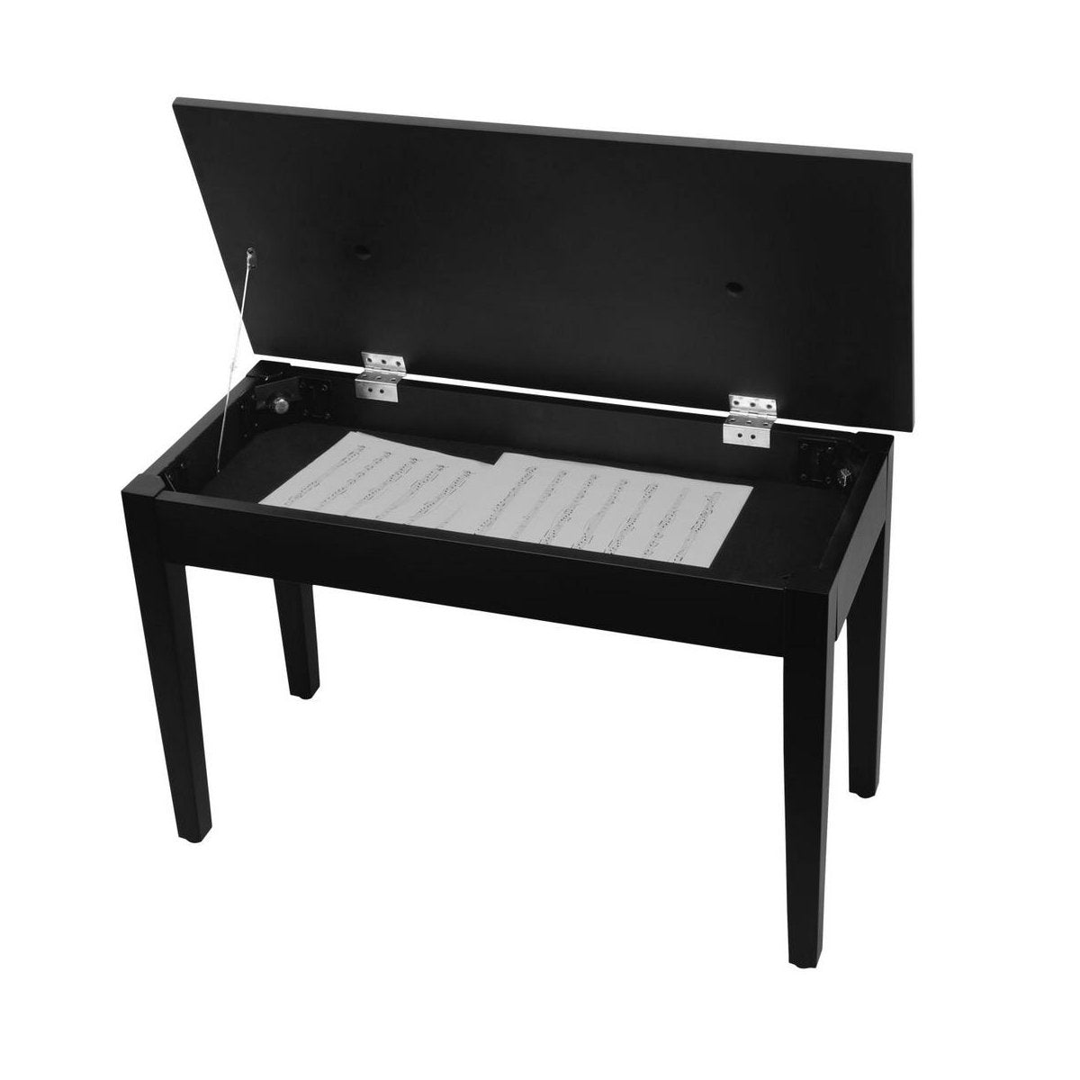 On-Stage KB8904B Deluxe Piano Bench with Storage Compartment, Black Satin