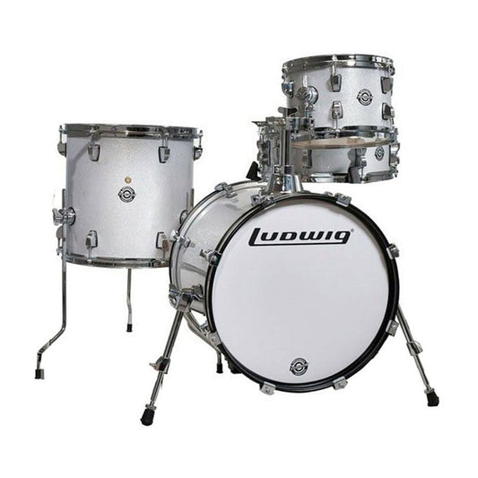Ludwig Breakbeats 4 pc Shell Kit in White Sparkle with Gig Bags