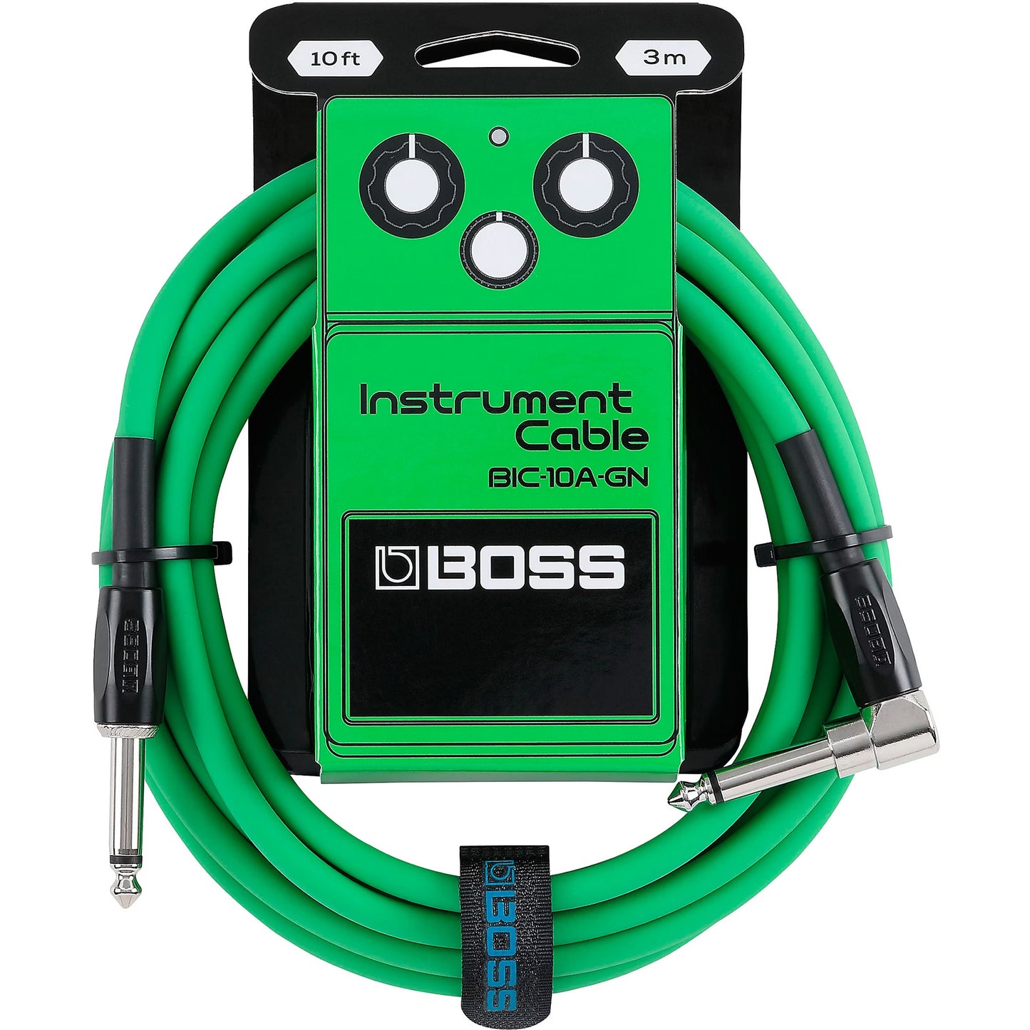 Boss 10ft/3m Instrument Cable Green, Straight/Angled