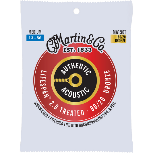 Martin MA150T Authentic Acoustic Lifespan® 2.0 Guitar Strings 80/20 Bronze, Medium