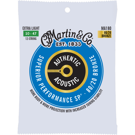 Martin MA180 Authentic Acoustic SP® Strings, Phosphor Bronze, Extra Light 12-String