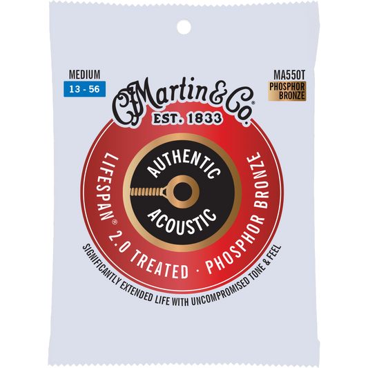 Martin MA550T Authentic Acoustic Lifespan® 2.0 Guitar Strings Phosphor Bronze, Medium