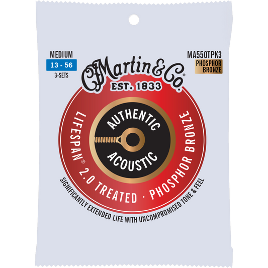 Martin MA550T Authentic Acoustic Lifespan® 2.0 Strings Phosphor Bronze, Medium 3 Pack