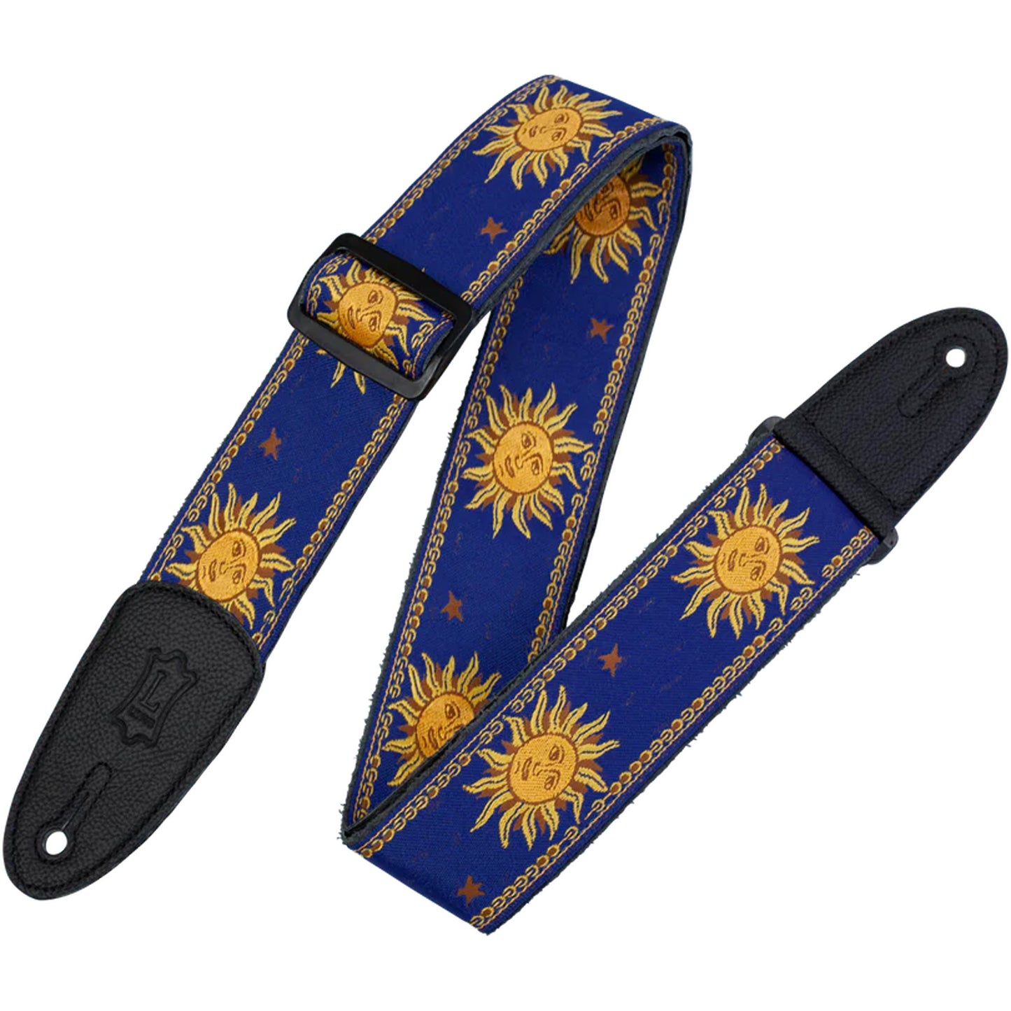 Levys Sun Design Jacquard Weave Guitar Strap With Garment Leather Backing, Blue