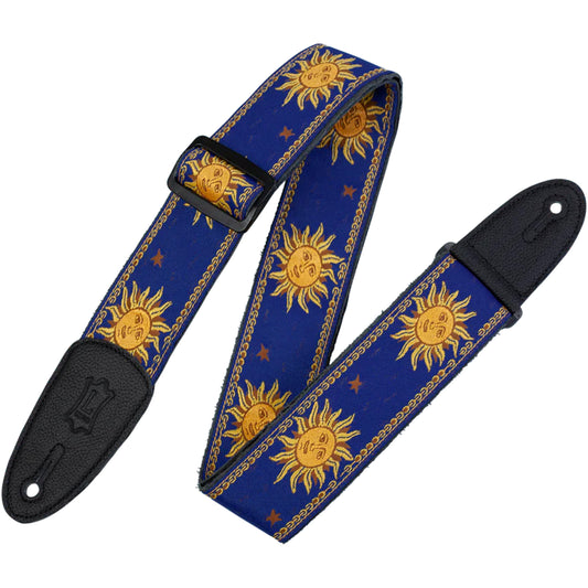Levys Sun Design Jacquard Weave Guitar Strap With Garment Leather Backing, Blue