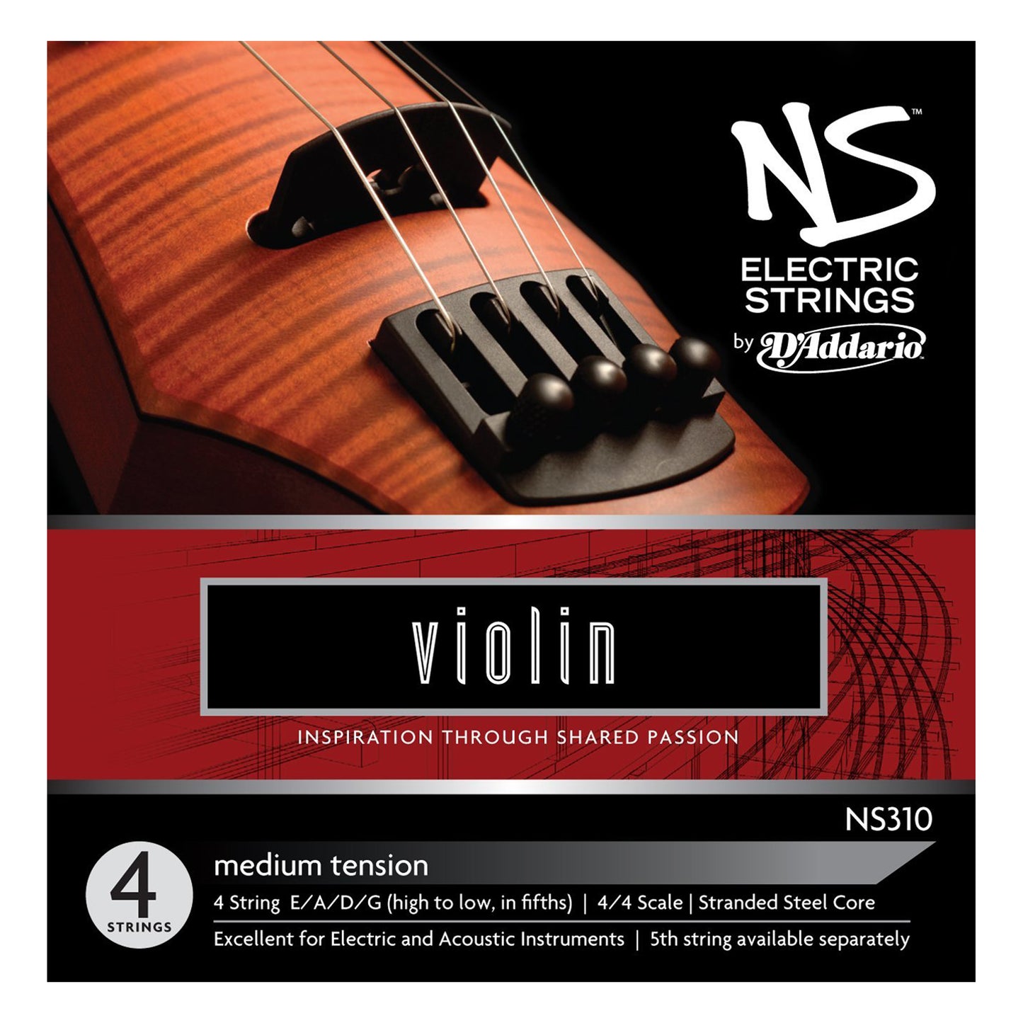 D’Addario NS310 Electric Violin String Set, 4/4 Scale, Medium Tension