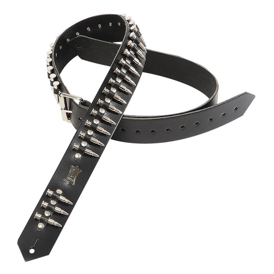 Levy's Leathers PM28-2B-BLK Leather Guitar Strap with Fake Bullets, Black