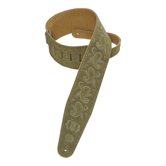 Levy's Leathers 3" Suede-Leather Strap Tooled with A Paisley Pattern, Green
