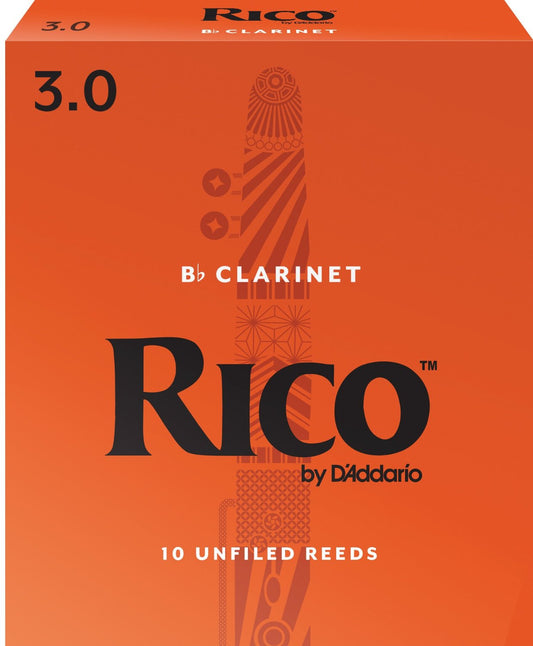 Rico Bb Clarinet Reeds, Strength 3.0, 10-pack